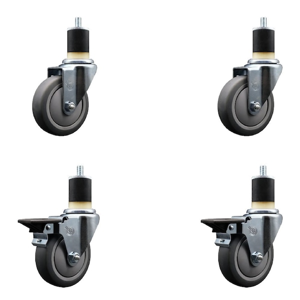Service Caster 4'' Thermoplastic Rubber Wheel Swivel 1-7/8'' Expanding Stem Caster Set 2 Brakes, 4PK SCC-EX20S414-TPRB-2-PLB-2-178 - main